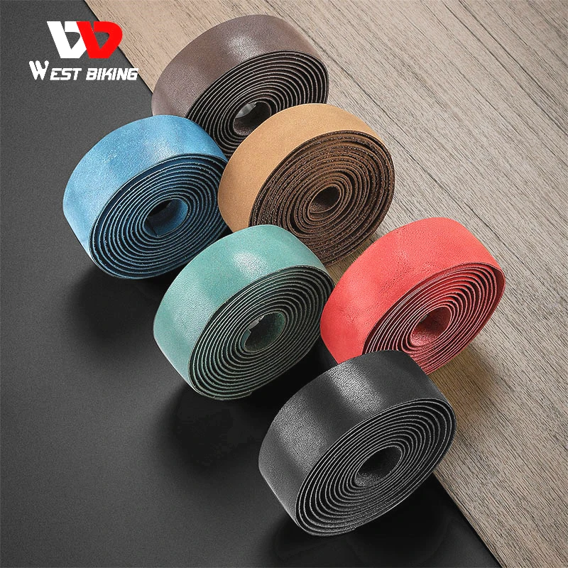 

WEST BIKING Genuine Leather Handlebar Tape For Road Bike Retro Color Drop-Bar Bike Handlebar Winding Gravel Bicycle Accessories