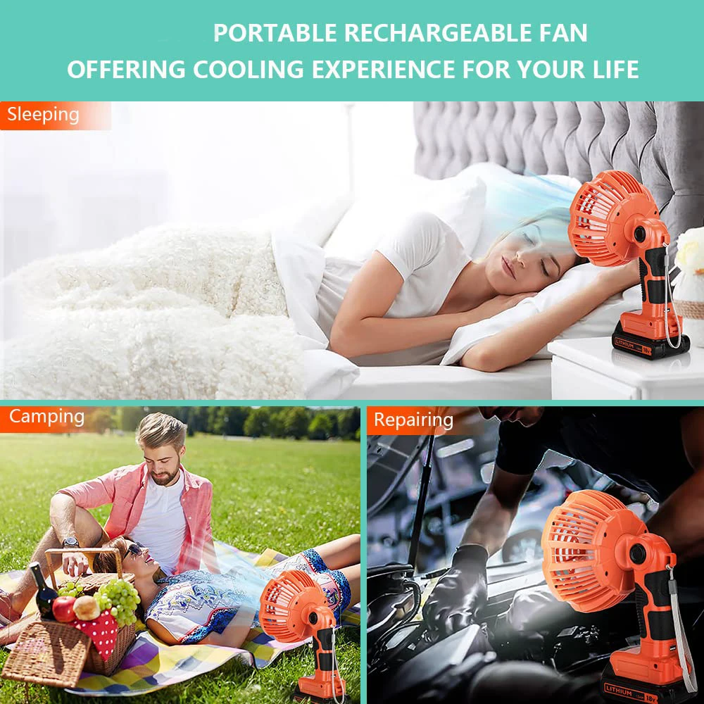 Портативный уличный вентилятор для батарей Black & Decker, 20 В, перезаряжаемый вентилятор для кемпинга с блоком дистанционного управления, портом USB-A, светодиодной подсветкой