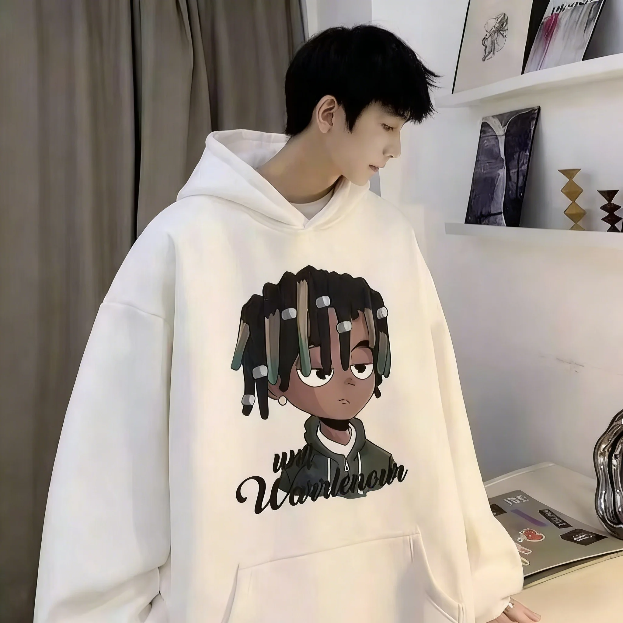 

Mens Y2k Clothes Hoodies Trendy Loose Fit Fleece Lined Student Unisex Couples Matching Street Fashion Outerwear