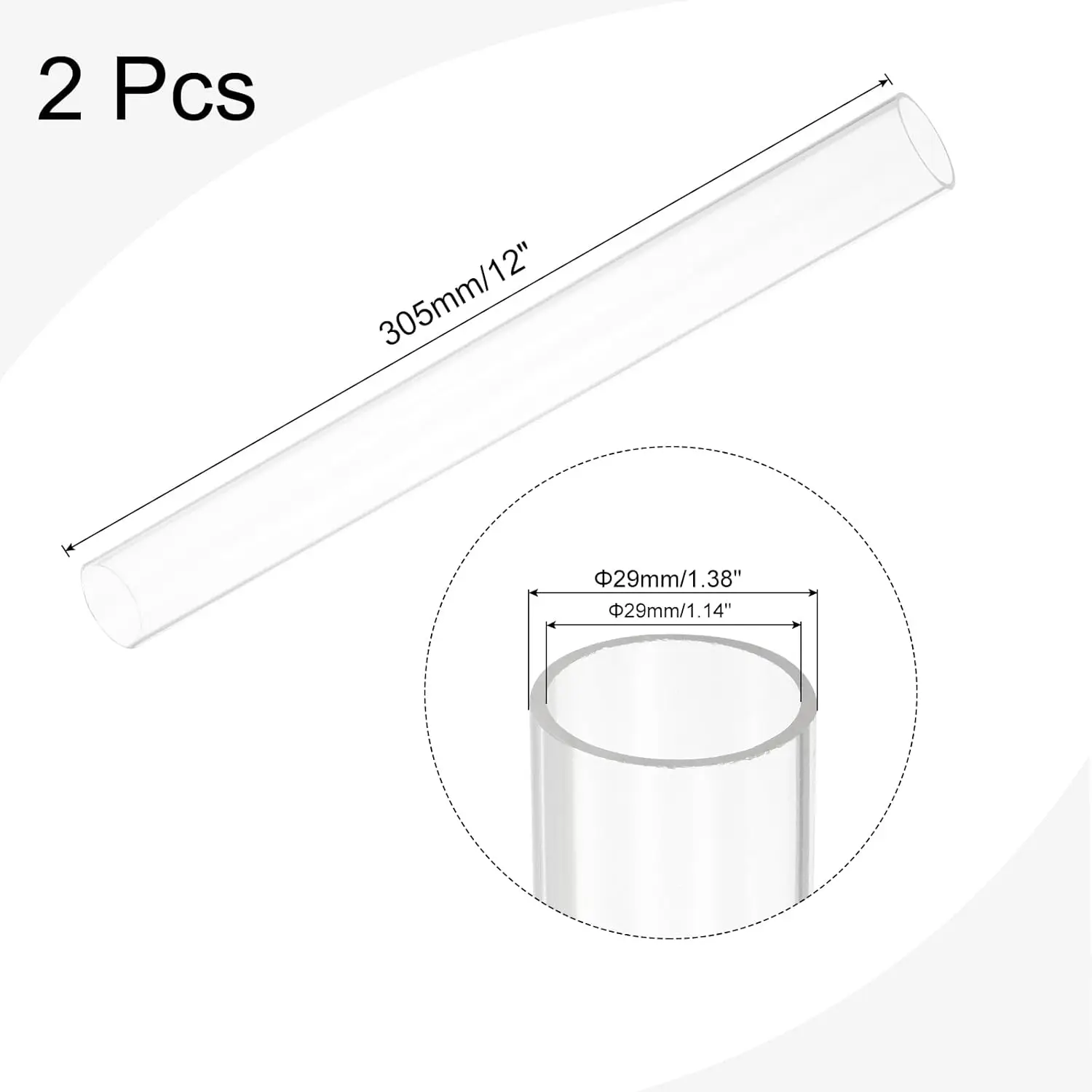 2 قطعة أنبوب أكريليك Naxilai أنبوب بلاستيكي شفاف مستدير صلب 44 مللي متر ID 48 مللي متر OD 305 مللي متر (12 بوصة) للمصابيح والفوانيس ونظام تبريد المياه