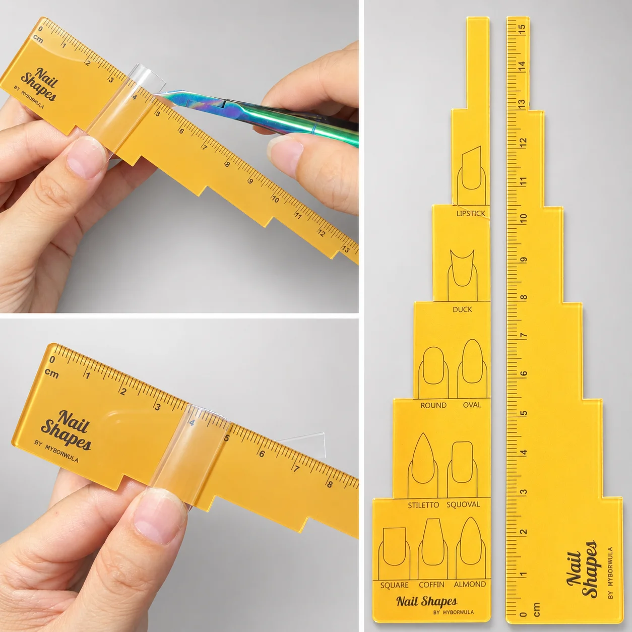 Multi Acrylic Function Nail Measuring Ruler for Cut Same Nail Length 9 Shapes Reference Nail Manicure Tool for Personal or Salon