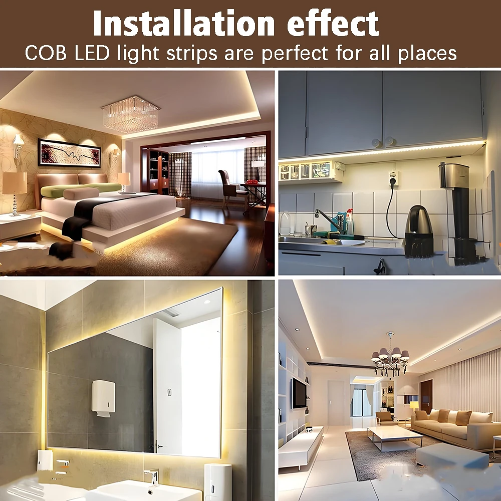 Striscia LED COB 220V, impermeabile IP65, striscia flessibile 220V, per camera, camera da letto, cucina e illuminazione da giardino esterno