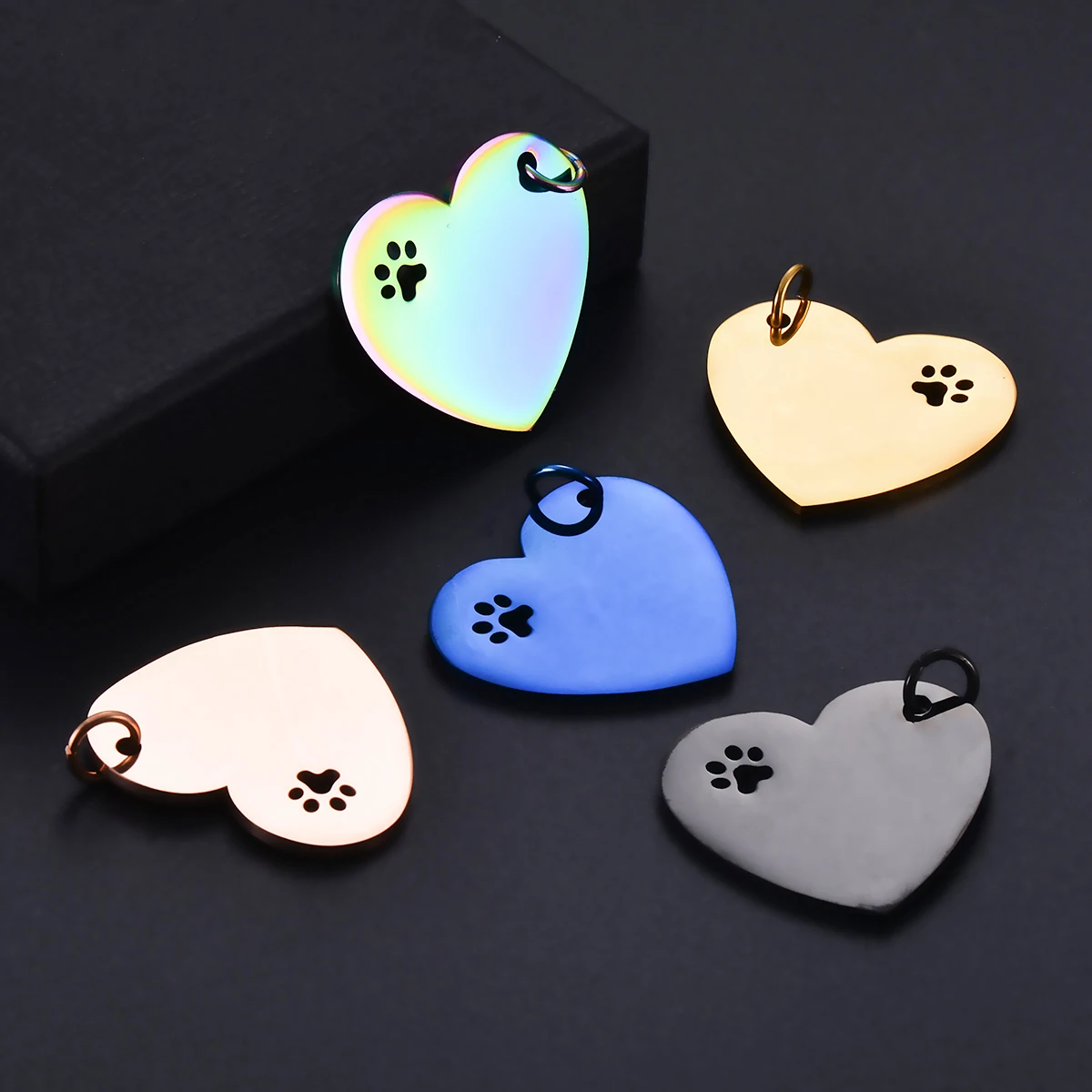 10Pcs/lot High Quality Paw Print Tags Pendant Charm Dog ID Stainless Steel Polished Heart Blank Dog Tags 5 colors