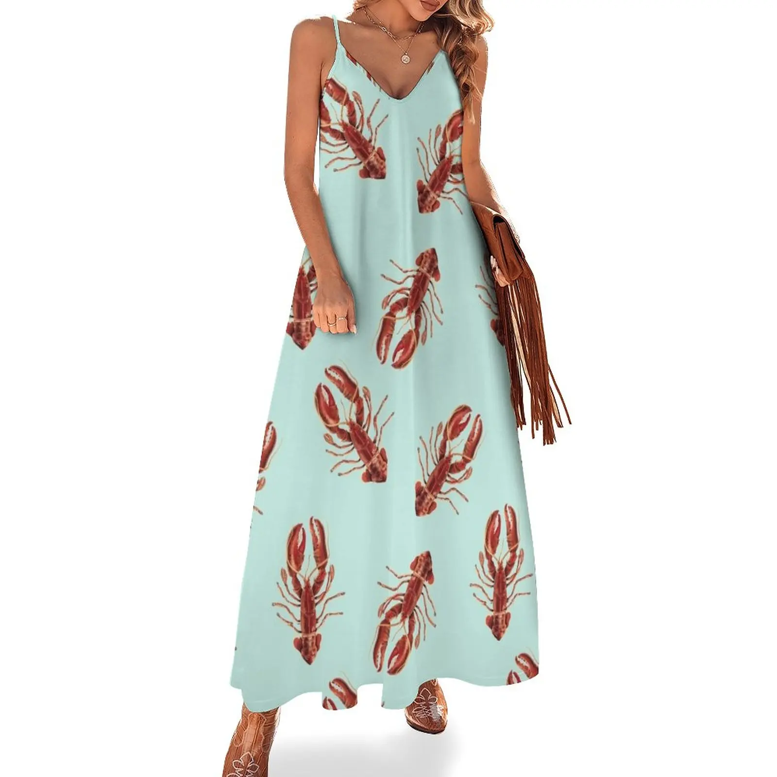 

Lobster Pattern on Mint Background Sleeveless Dress Women long dress women's clothing korea stylish evening dresses luxury 2024