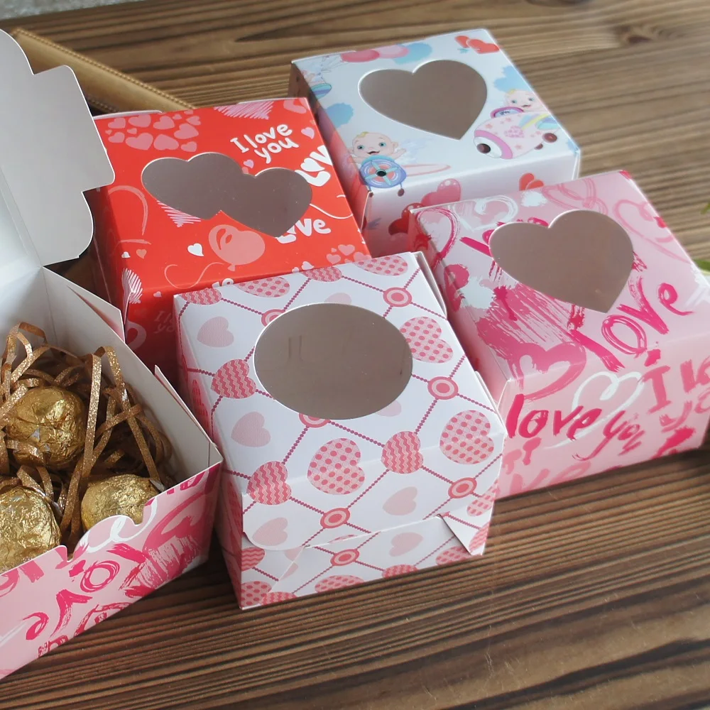 7.5*10*10CM 10 Pink Red Heart Paper Box As Candy DIY Chocolate Wedding Valentine's Day Party Gifts Packing