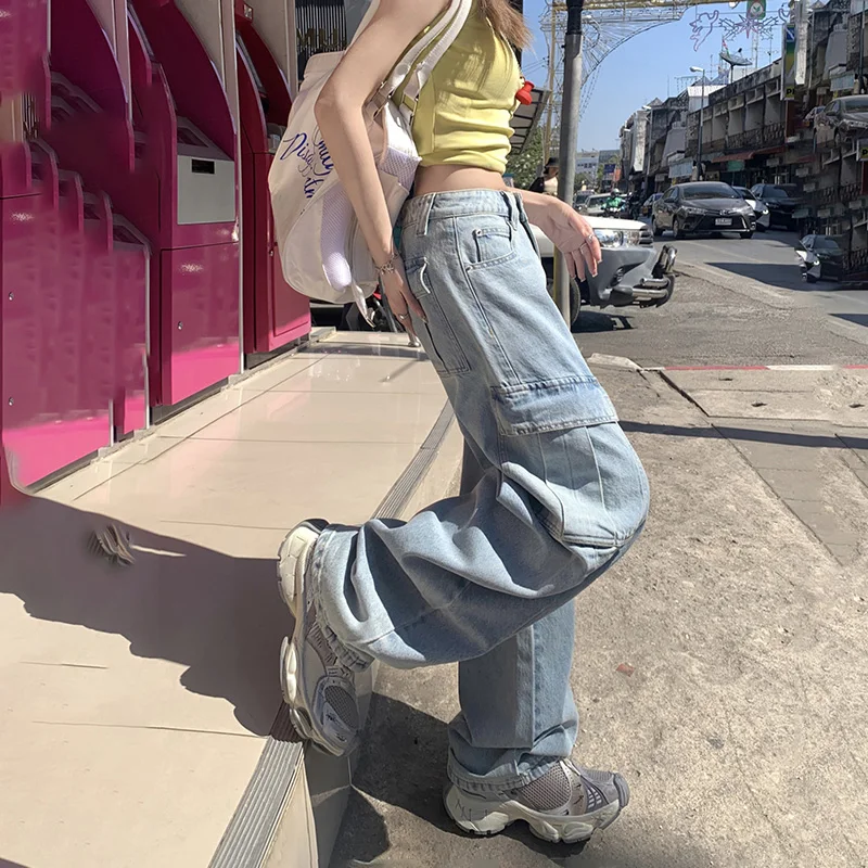 KSTUNผู้หญิงCargoกางเกงยีนส์ขากว้างหลวมDenimกางเกงBaggy Streetwear Vintageผู้หญิงกางเกงยีนส์อเนกประสงค์ความยาวเต็มกางเกง 2025