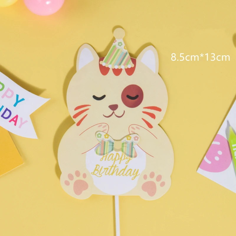 Cake Topper Flag Rabbit Cat Tiger Frog Lion Dog Animal Happy Birthday Cupcake Toppers Baking Beauty Baby Shower Cake Decor DIY