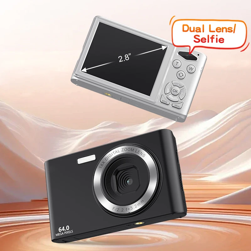 Front Rear Dual Lens 64MP Digital Camera For Selfie 2.8