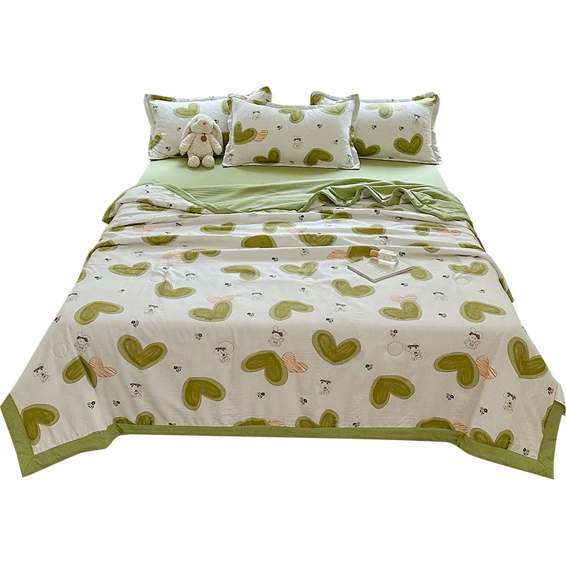 

Class A maternal and infant grade seersucker skin-friendly cotton summer quilt four-piece set bedding small and fresh