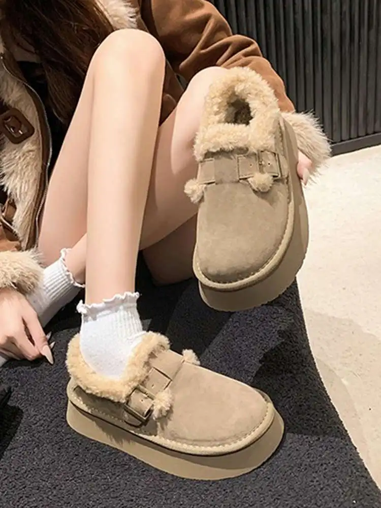 Zapatos de mujer, mocasines con plataforma, zuecos sin cordones de piel, nuevos zapatos de invierno para mujer, mocasines, zuecos de piel, plataforma sin cordones, nuevo Cr