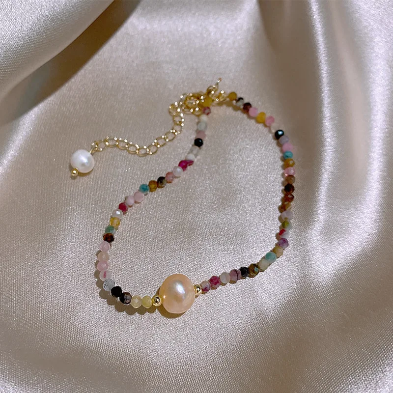 Heißer Verkauf Einfache Design Turmalin Stein & Natürliche Süßwasser Perle 14K Gold Gefüllt Weiblichen Charme Armband Schmuck Für Frauen geschenke – Detail 4