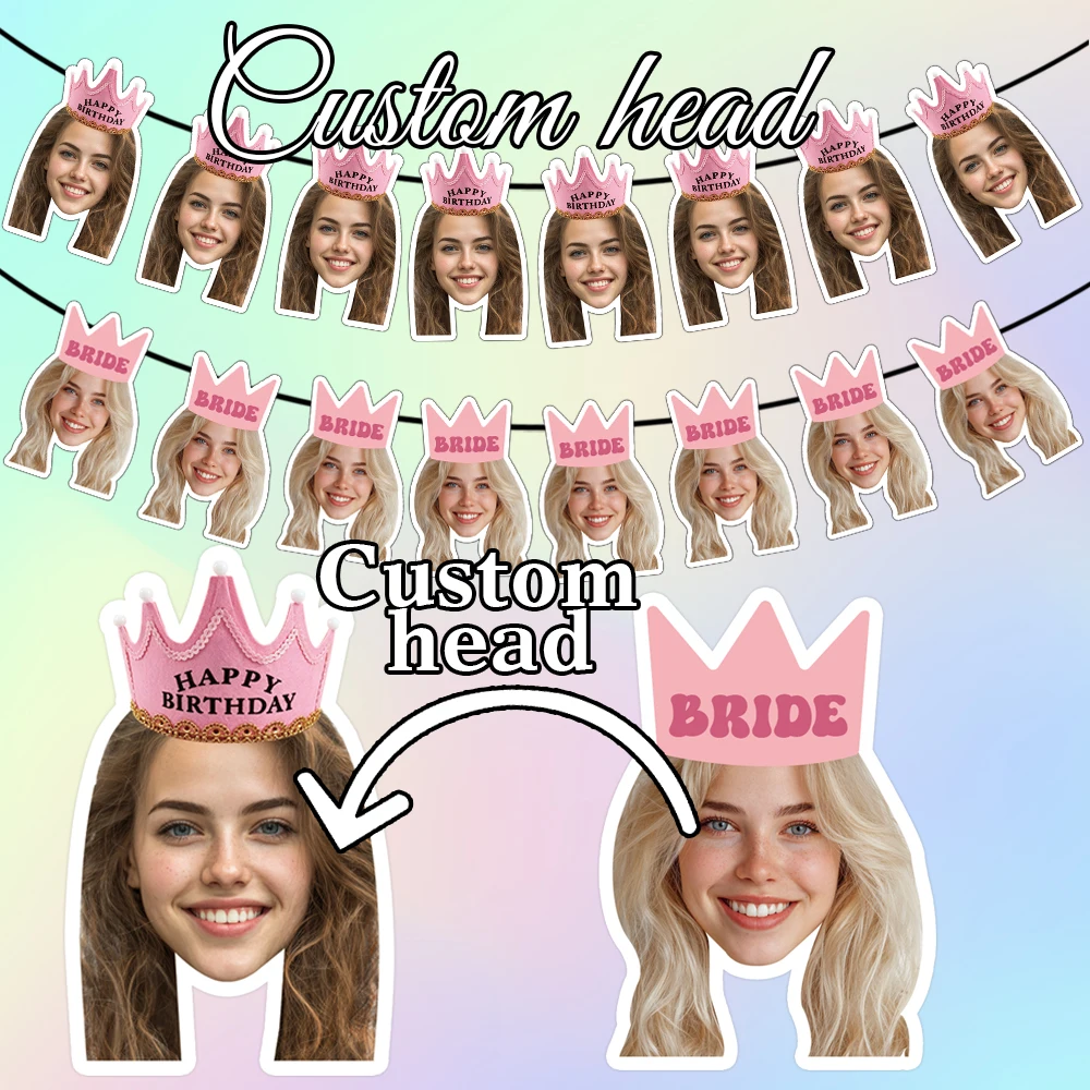 Custom Wedding Birthday Paper Banner Personalized Face Photo Bunting Banner for Bridal Shower Birthday Party Favors Party Banner