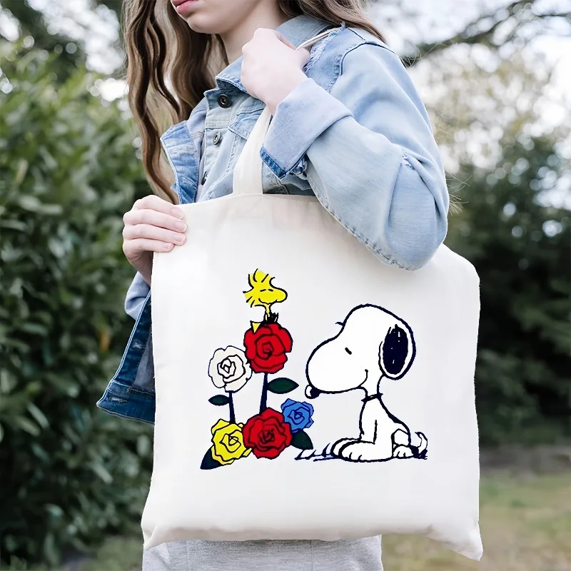 

Портативная холщовая сумка с принтом Снупи, кавайная сумка с героями мультфильмов для девочек и мальчиков, большая вместительная сумка для подмышек, дорожная сумка для покупок, подарок
