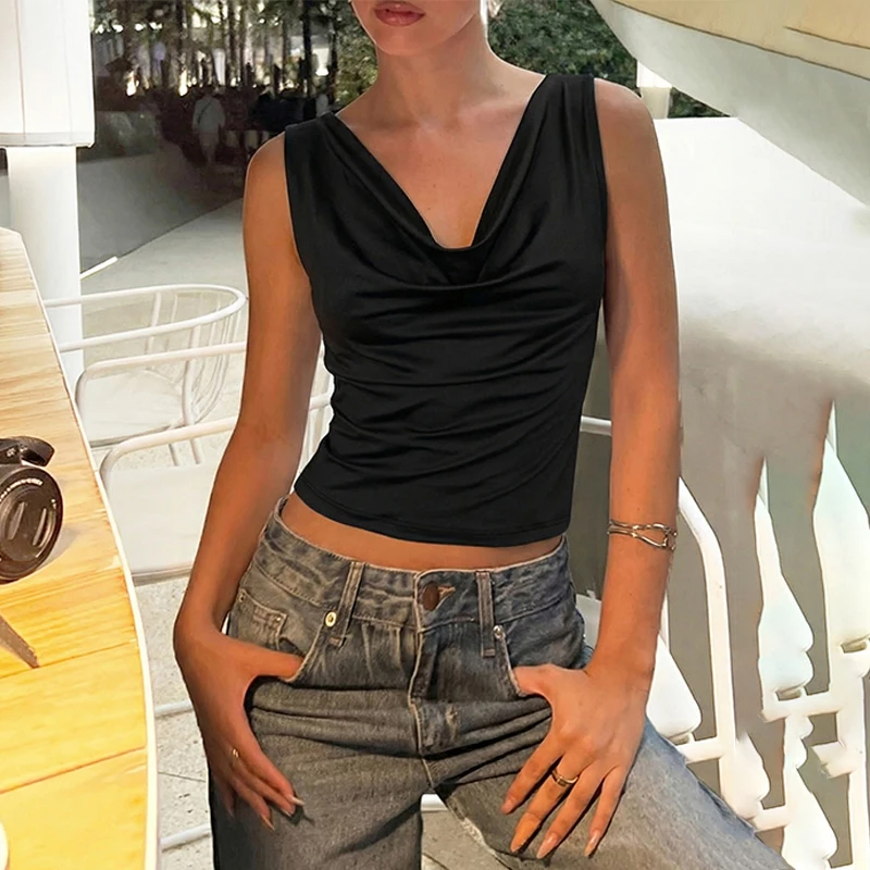 Hugcitar Swing-Kragen Einfarbiges Slip-Kleid Rückenfreies Schnür-Top Sexy Schlankes Crop-Top Frühling Sommer Damen Neue Mode Outfit Urlaub Club – Detail 26