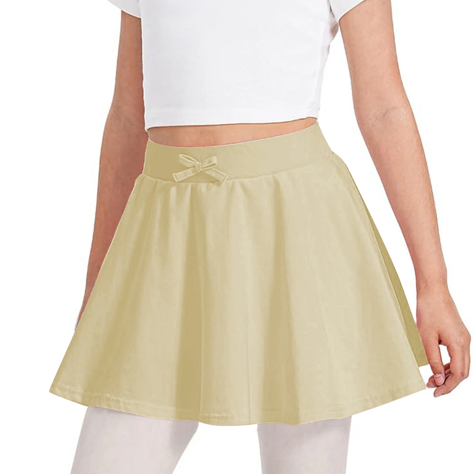Girls Tennis Athletic Pleated Skirt Elastic Waistband Cute Bow A-Line Scooter Skirts Ballet Dance Gymnastic Badminton Miniskirts