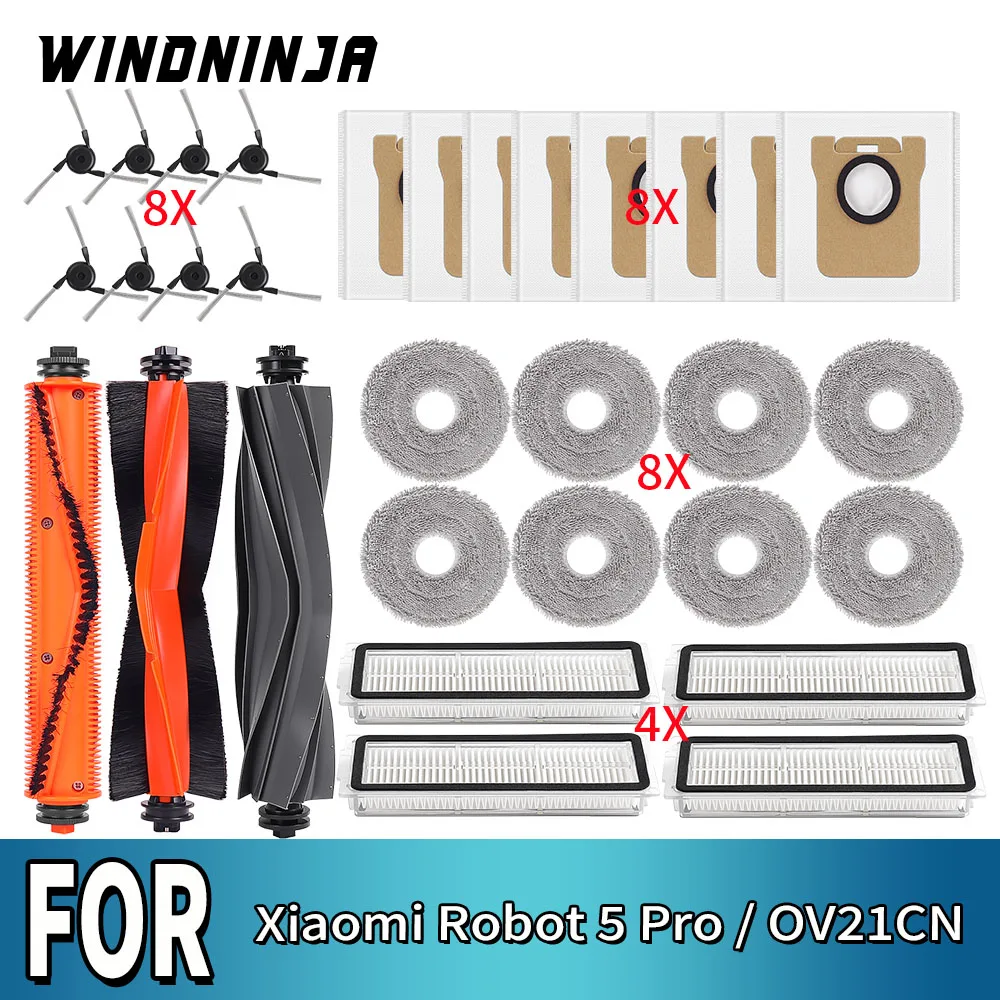 

For Xiaomi Robot Vacuum 5 Pro / OV21CN Cleaner Accessories Hepa Filter Main Brush Side Brush Mop Cloth Dust Bag Parts