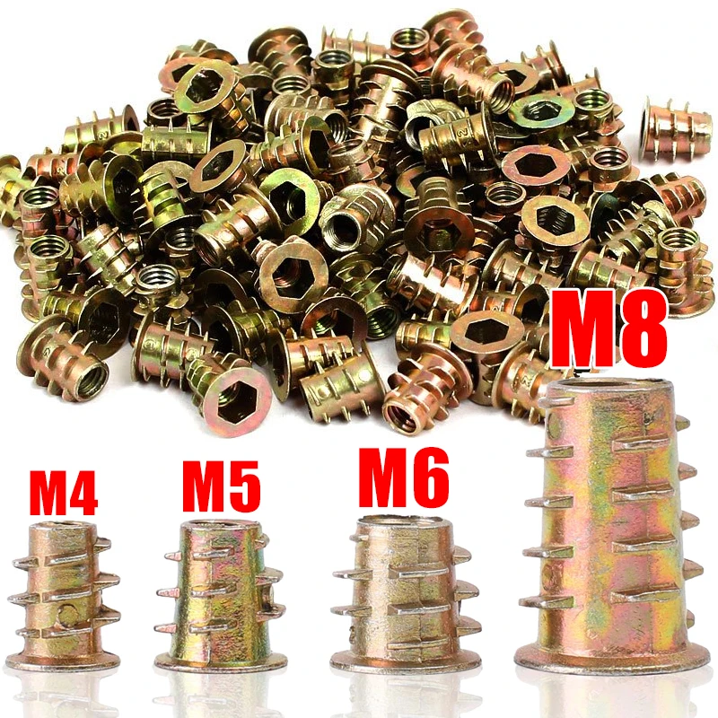 M4/M5/M6/M8 Gewindeeinsatzmuttern mit Innensechskant, Gewindeeinsätze, Befestigungsmuttern für Holzmöbel, metrische Befestigungsschrauben