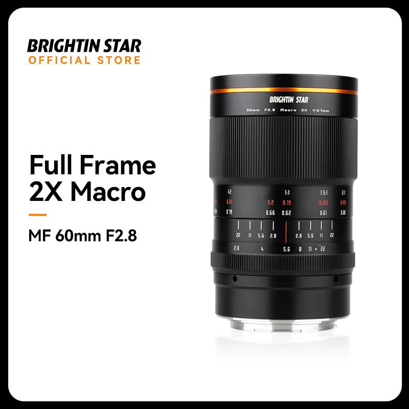 Brightin Star 60mm F2.8 II 2X Macro Magnification Manual Focus Mirrorless Camera Lens for Sony, Canon,Nikon ,Fuji XF