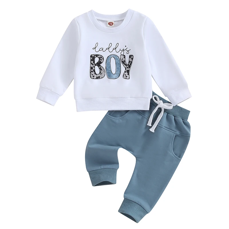 Toddler Baby Boy Outfits Daddys Boy Funny Letters Sweatshirt Pullover Long Sleeve Tops Jogger Trousers Two Piece Baby Clothes