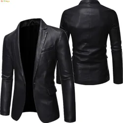 2026 New Men's Black Leather Jacket, Fashion Hooded Trench Coat, Asian Size Motorcycle PU Blazers Outwear Man Thicken Overcoat
