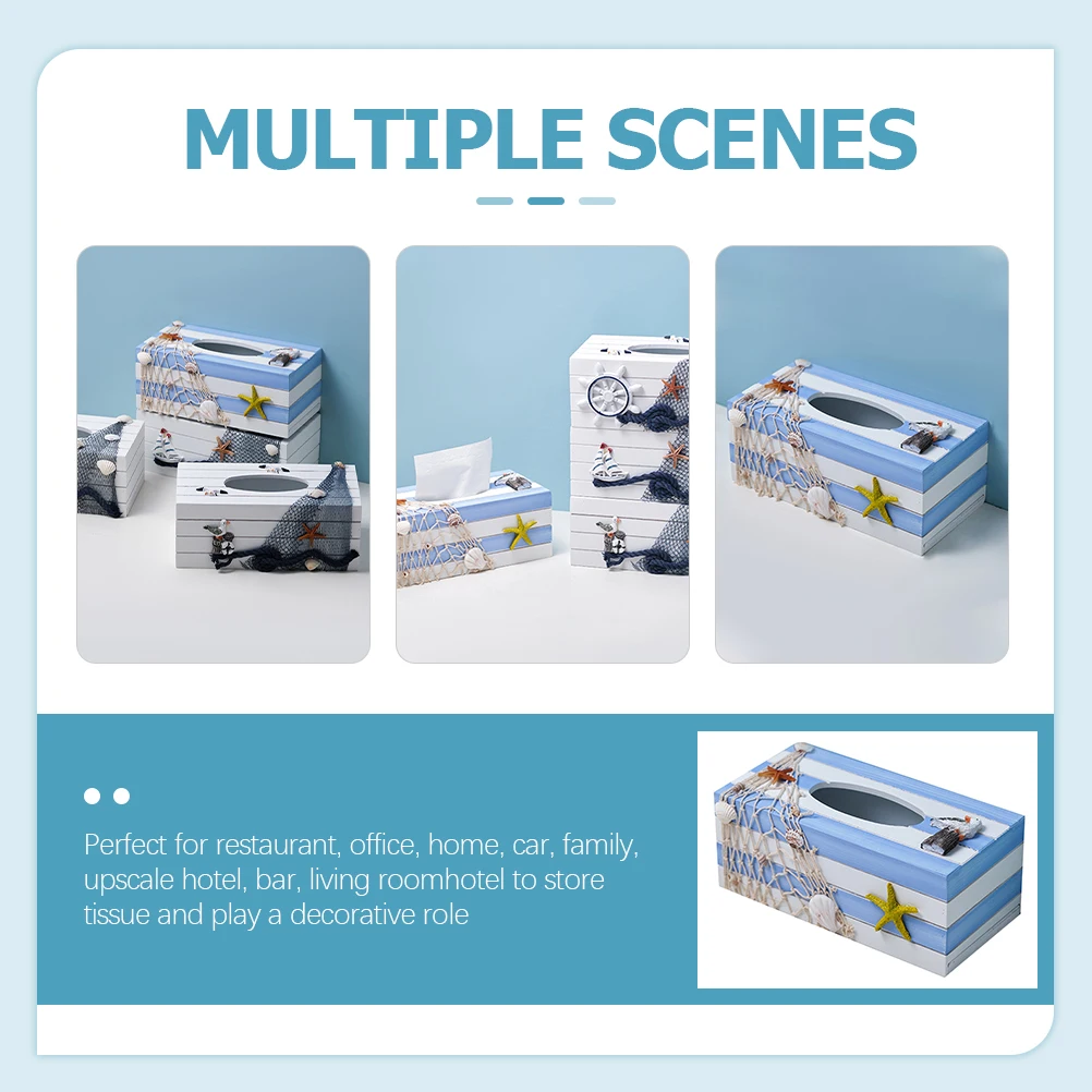 

Mediterranean Style Tissue Box Holder Wooden Resin Rectangular Cover for Living Room Bedroom Bathroom Decorative Storage