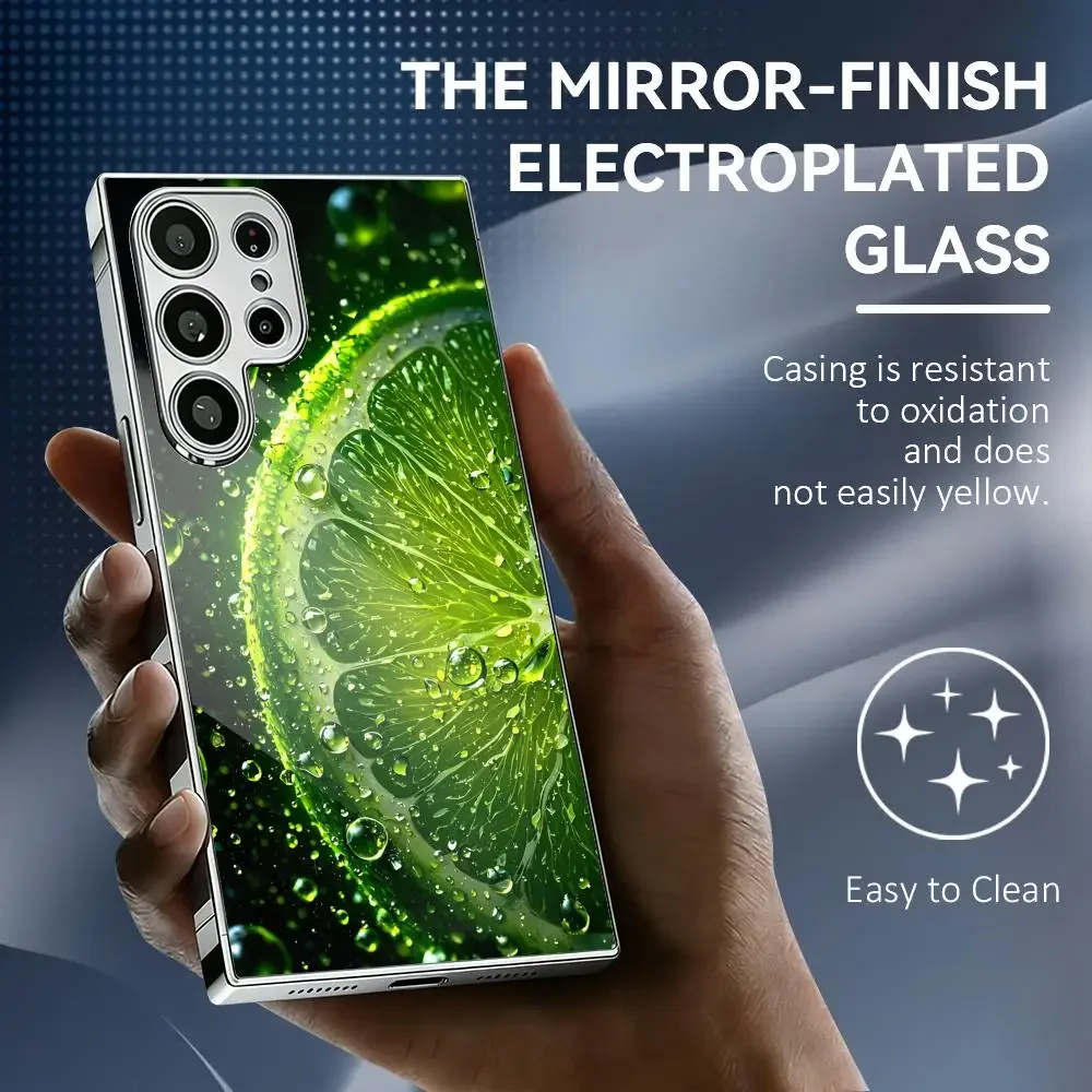 Tangerine Fashion Phone Case For Samsung Galaxy S25 S24 S23 Ultra Electroplated Metal Frame Shockproof Cover Phone Case