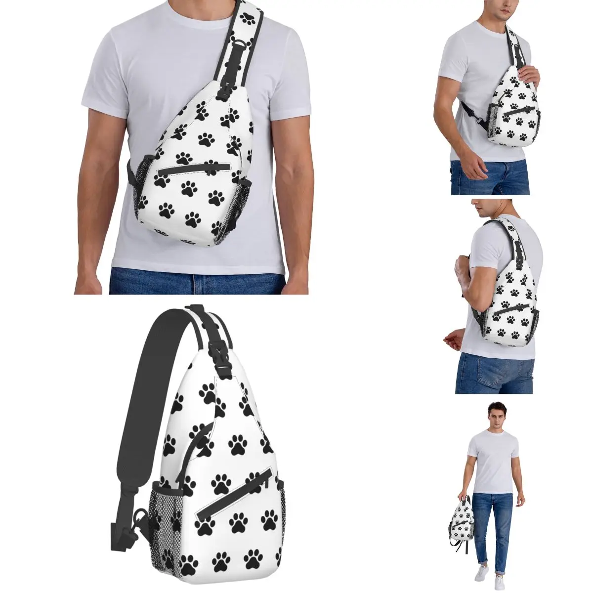 Dog Paw French Bulldog Crossbody Sling Bags Small Chest Bag Cartoon Shoulder Backpack Daypack for Travel Hiking Camping Satchel