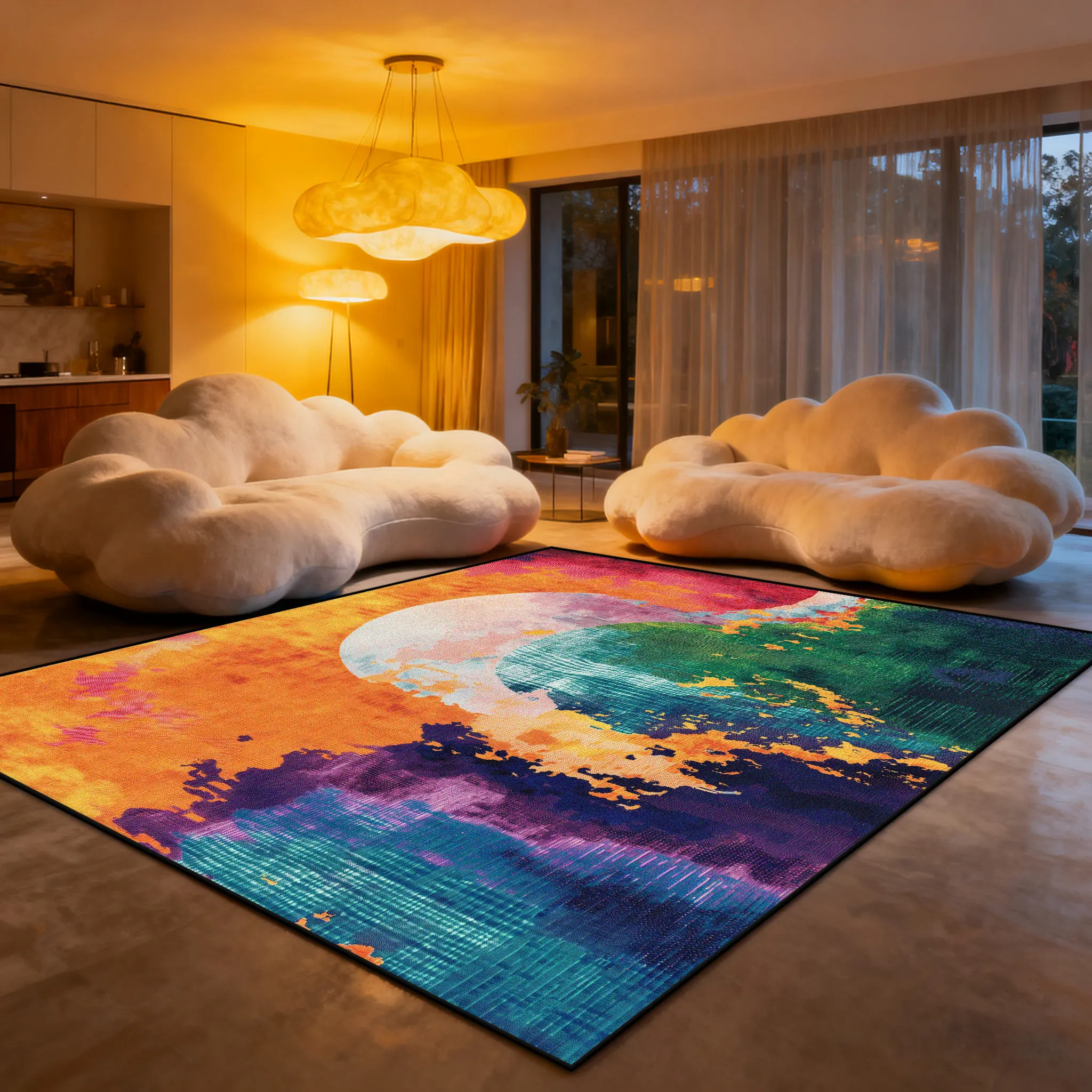 Modern Colorful Art Painting Living Room Carpet Balcony Decoration Aesthetic Easy Clean Rug Short Velvet Antiskid Cute Sofa Mat
