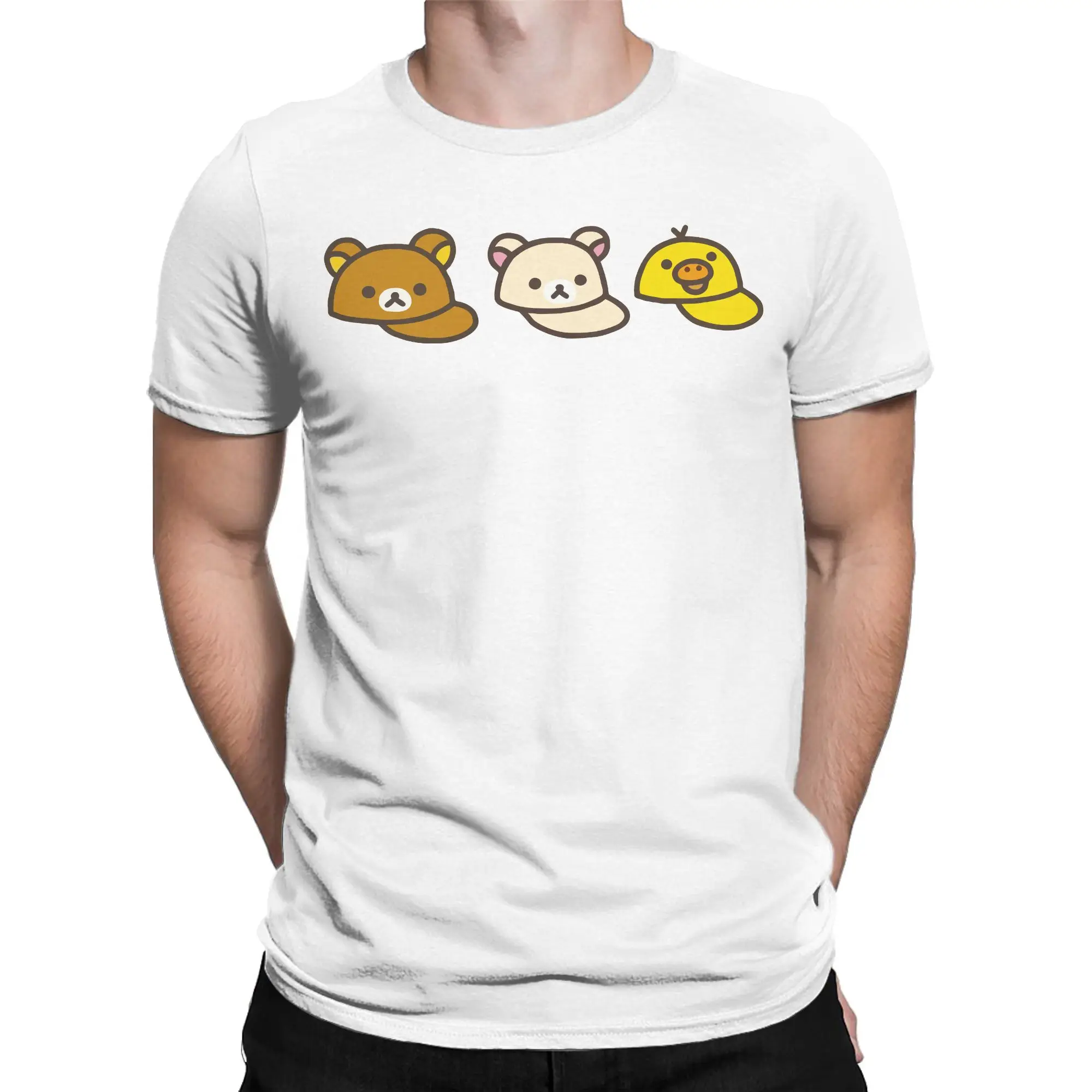 Cartoon Bear Rilakkuma Korilakkuma T-Shirts Men Round Collar 100% Cotton T Shirt  Short Sleeve Tee Shirt Plus Size Clothing