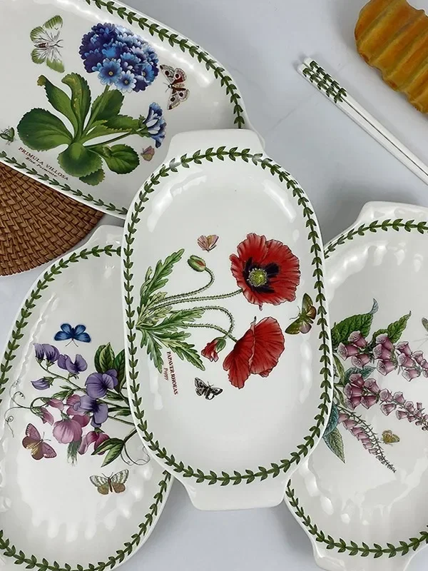 Portmeirion Ceramic Double Ear Large Plate High Aesthetic Value Sunflower Flower Pattern Restaurant Home Use Large Fruit Plate