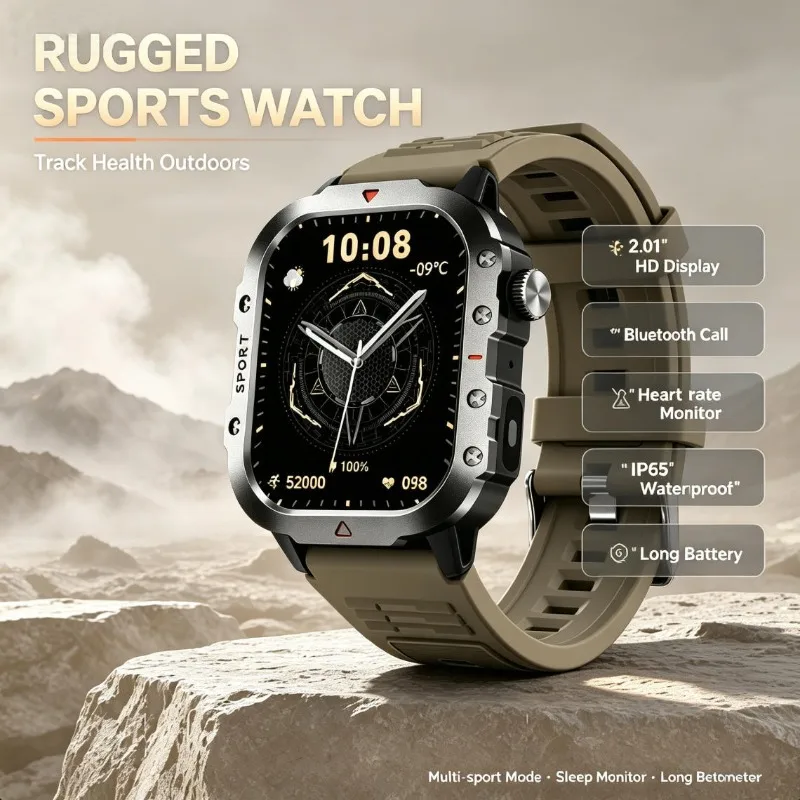 H11 Men Outdoor Smart Watch Bluetooth Calling IP65 Waterproof Wireless Charge Heart Rate Blood Sugar Fitness Smartwatch