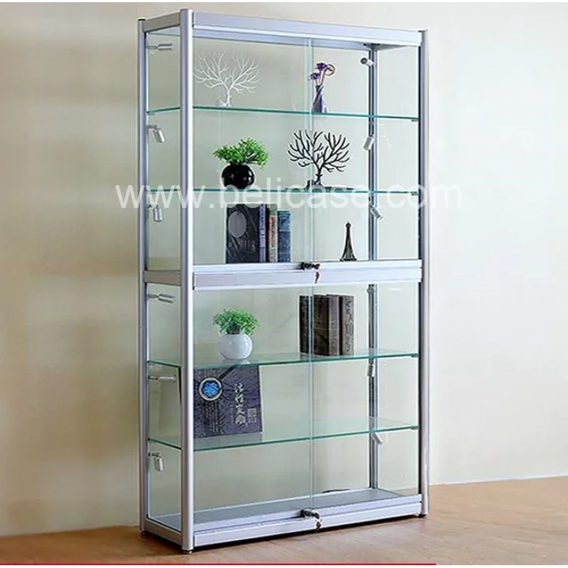 Imagem -02 - Led Light Glass Display Cabinet Display Showcase Mobiliário Elegante Vitrine Móveis Baratos Loja Personalizado