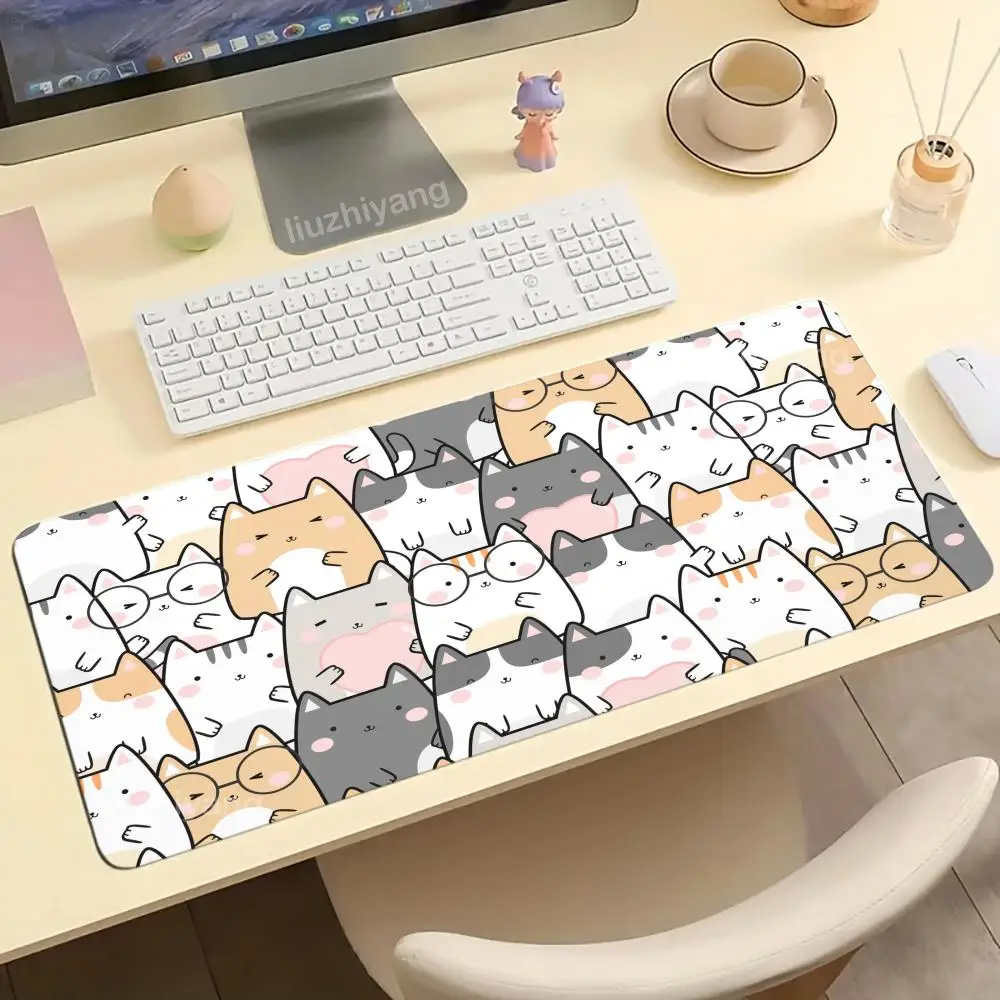 

Коврик для мыши с рисунком кота, большой коврик для компьютерной офисной игры, настольный коврик XXL, резиновые противоскользящие коврики для клавиатуры с прошитыми краями, длинные настольные коврики 90x40