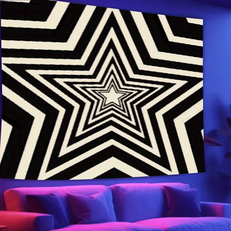 Geometric Star Tapestry, Black White Optical Illusion Wall Hanging Modern Abstract Decor for Bedroom Dorm Living Room Background