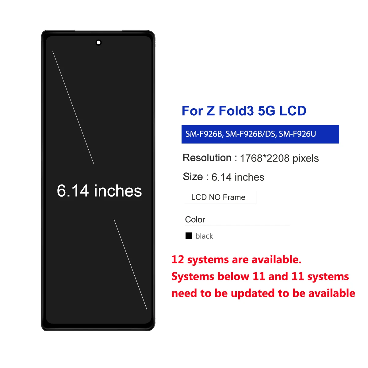 TFT For Samsung Z Fold 3 F926 F9260 LCD Display Touch Screen Digitizer Assembly Replacement For Samsung Z Fold3 Screen