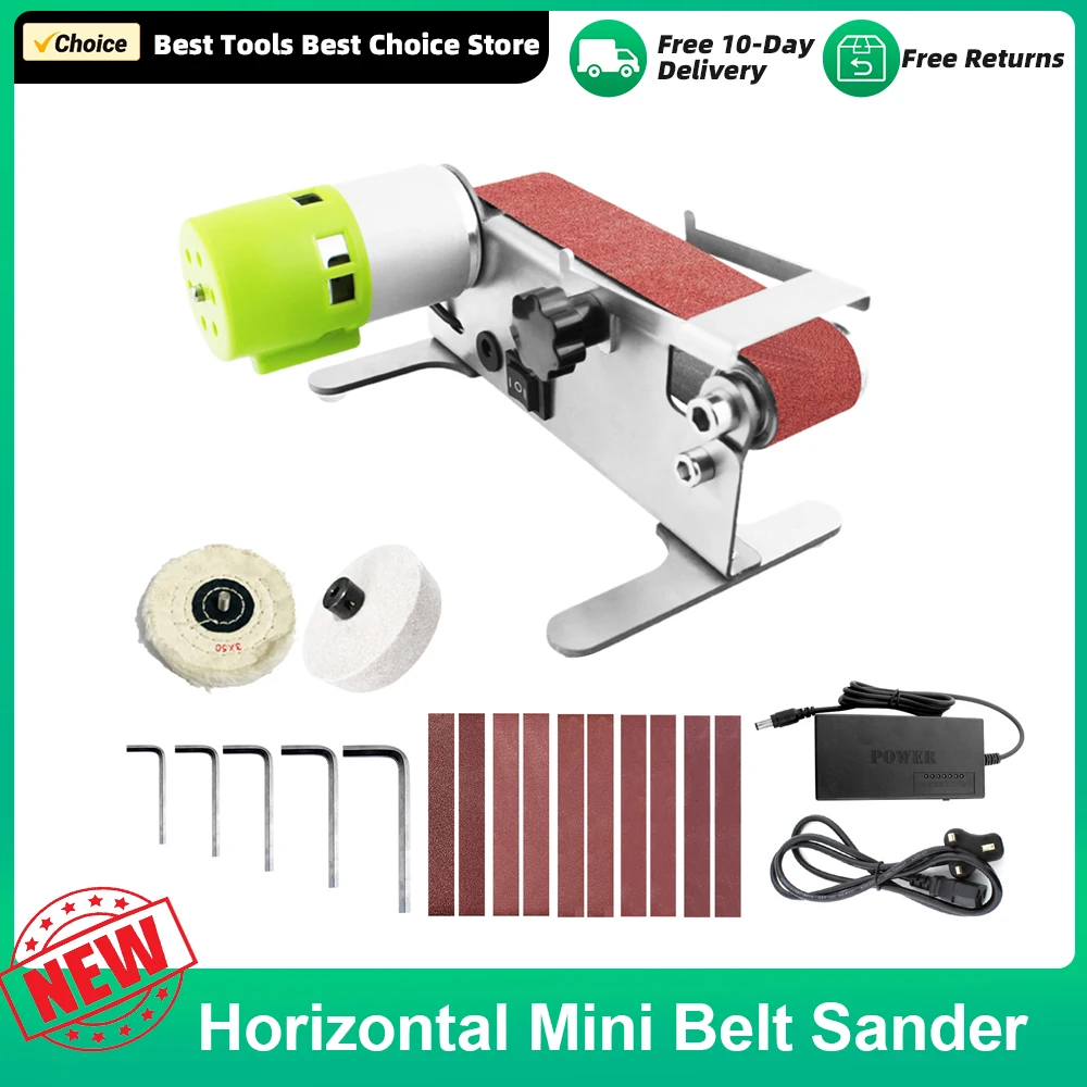 Mini Belt Sander Electric Sanding Polishing Grinding Machine Small Sand-Belt Machine 7-Speed Adjustable with 10 Sanding Belts