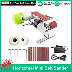 Mini Belt Sander Electric Sanding Polishing Grinding Machine Small Sand-Belt Machine 7-Speed Adjustable with 10 Sanding Belts