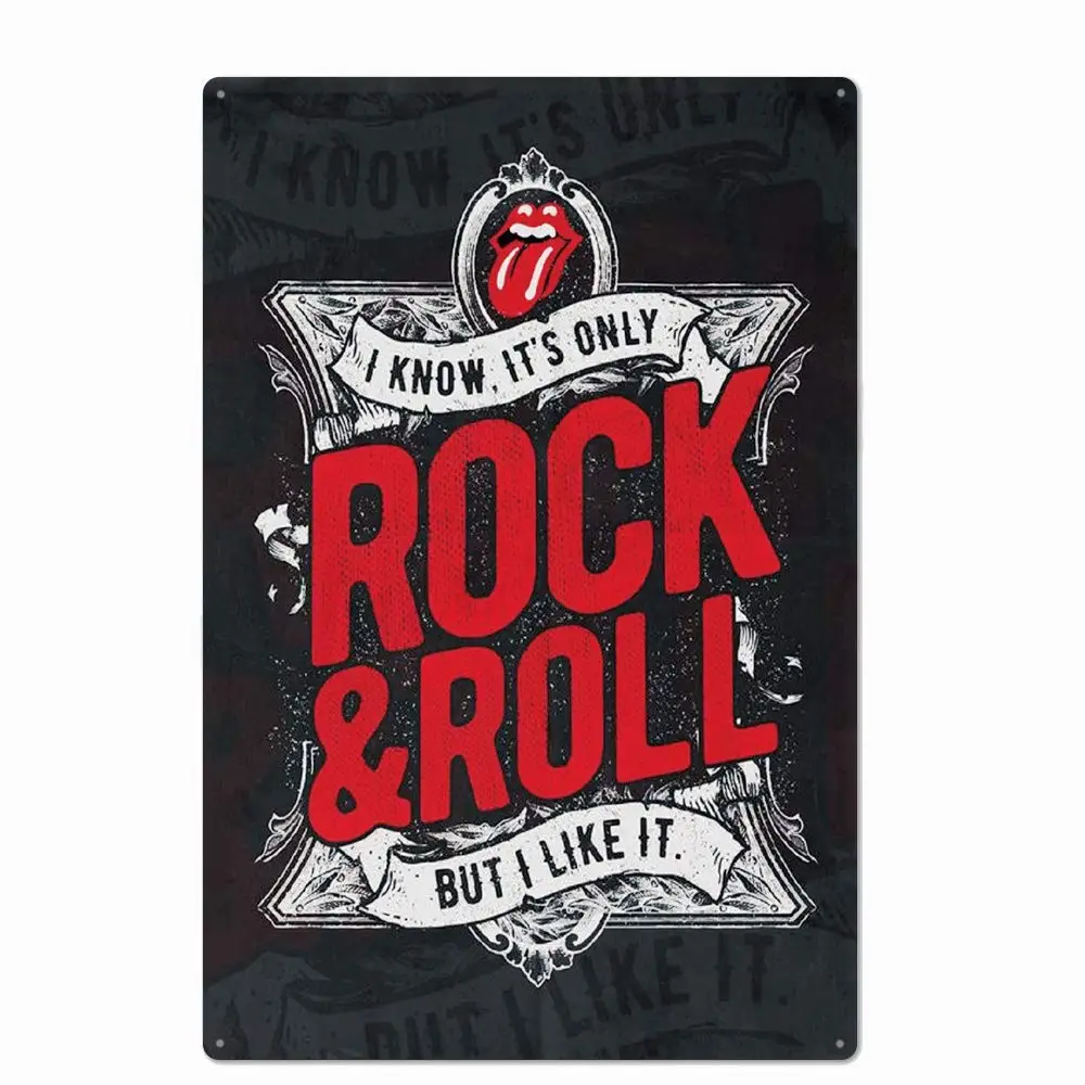 Retro Design Rock and Roll Tin Metal Signs Wall Art | Thick Tinplate Print Poster Wall Decoration for Bar/Garage