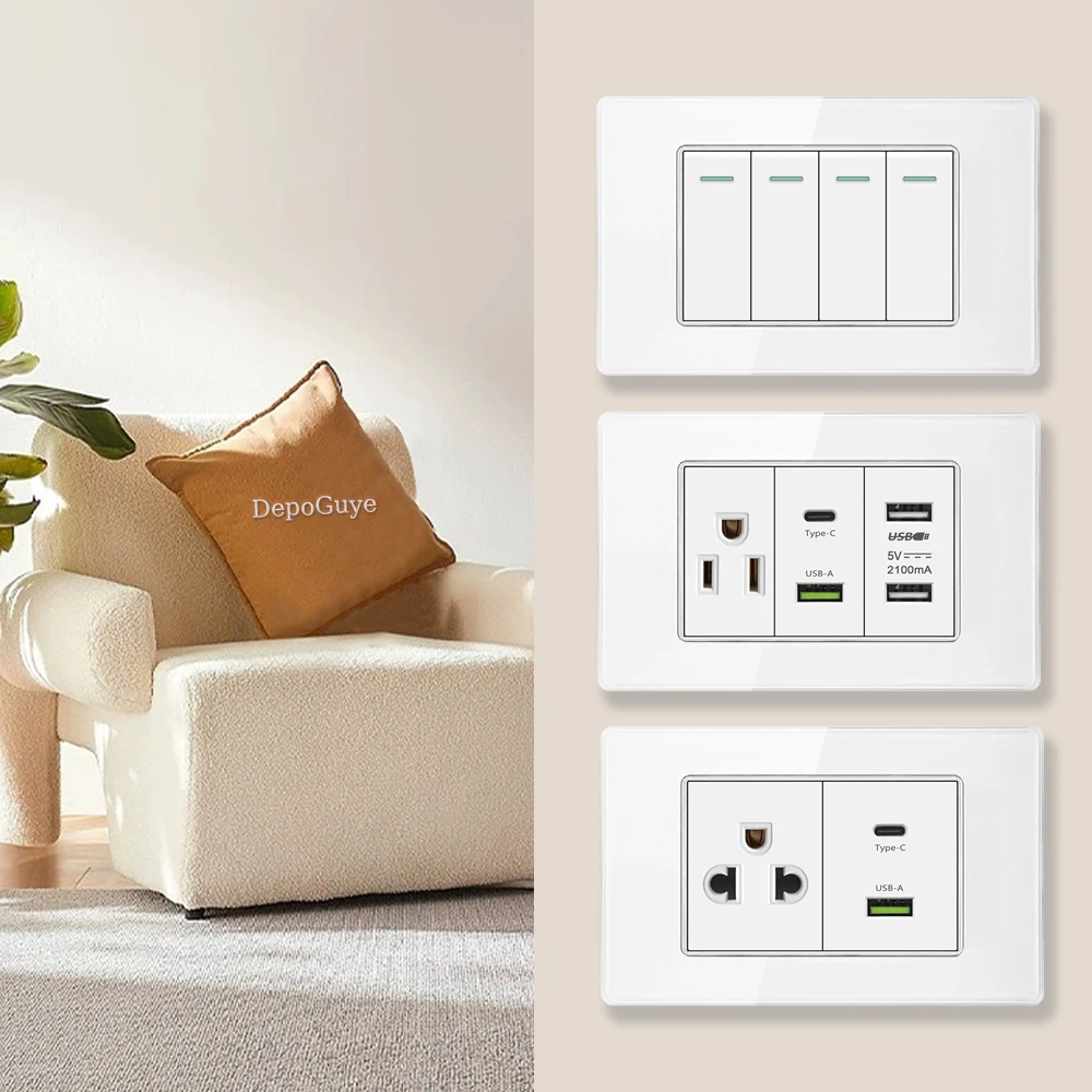 American USB Smart Type-c 20W Quick Charge Wall Power Outlet,Home Light Electrical Switch Panel,Mexico Thai Dual usb Socket Plug