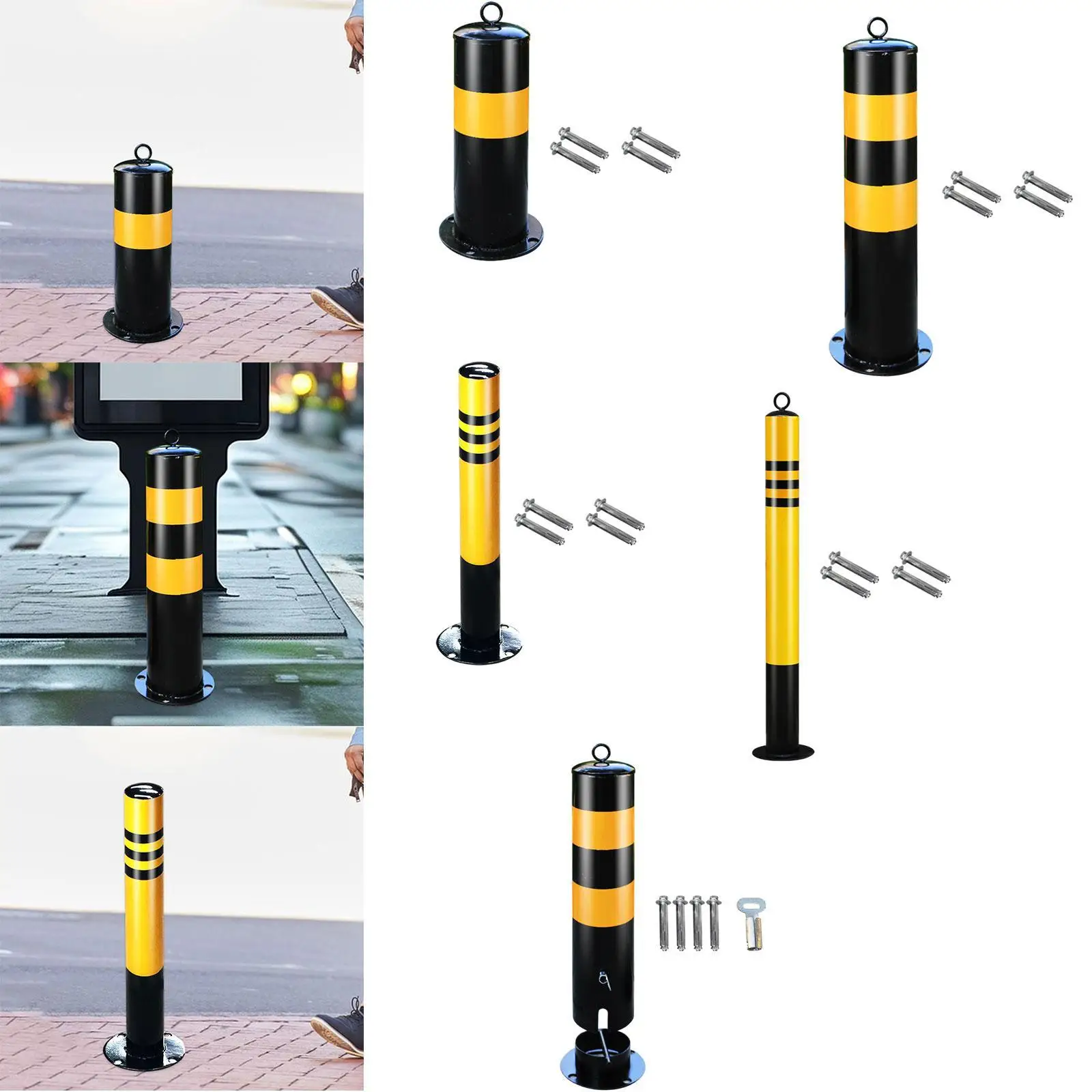 Steel Pipe Parking Barrier Bollard Post Multifunctional for Sidewalks, Bike Paths Simple Assembly Accessories with 4 Screws