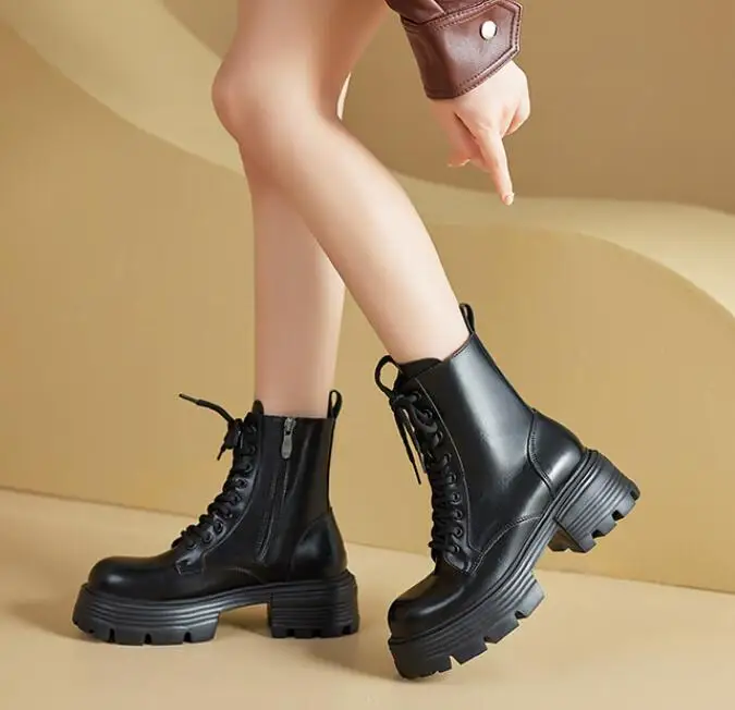 

Новинка 202, осенне-зимние теплые женские ботильоны, женская черная обувь на массивном каблуке, женские нескользящие мотоциклетные ботинки