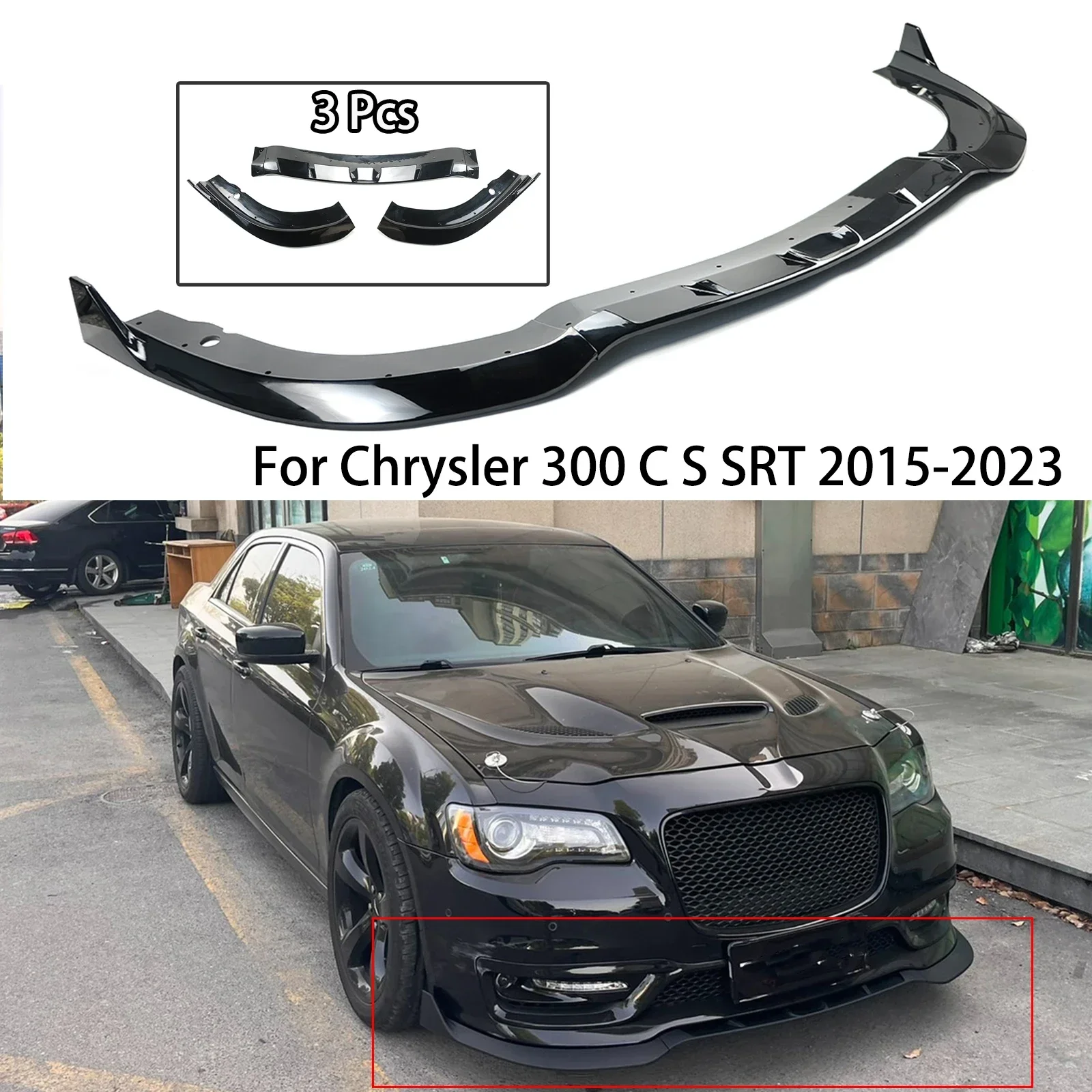 

For Chrysler 300 C S SRT 2015 2016 2017-2023 Front Bumper Lip Splitter Diffuser Spoiler Car Auto Accessories Carbon Fiber Look