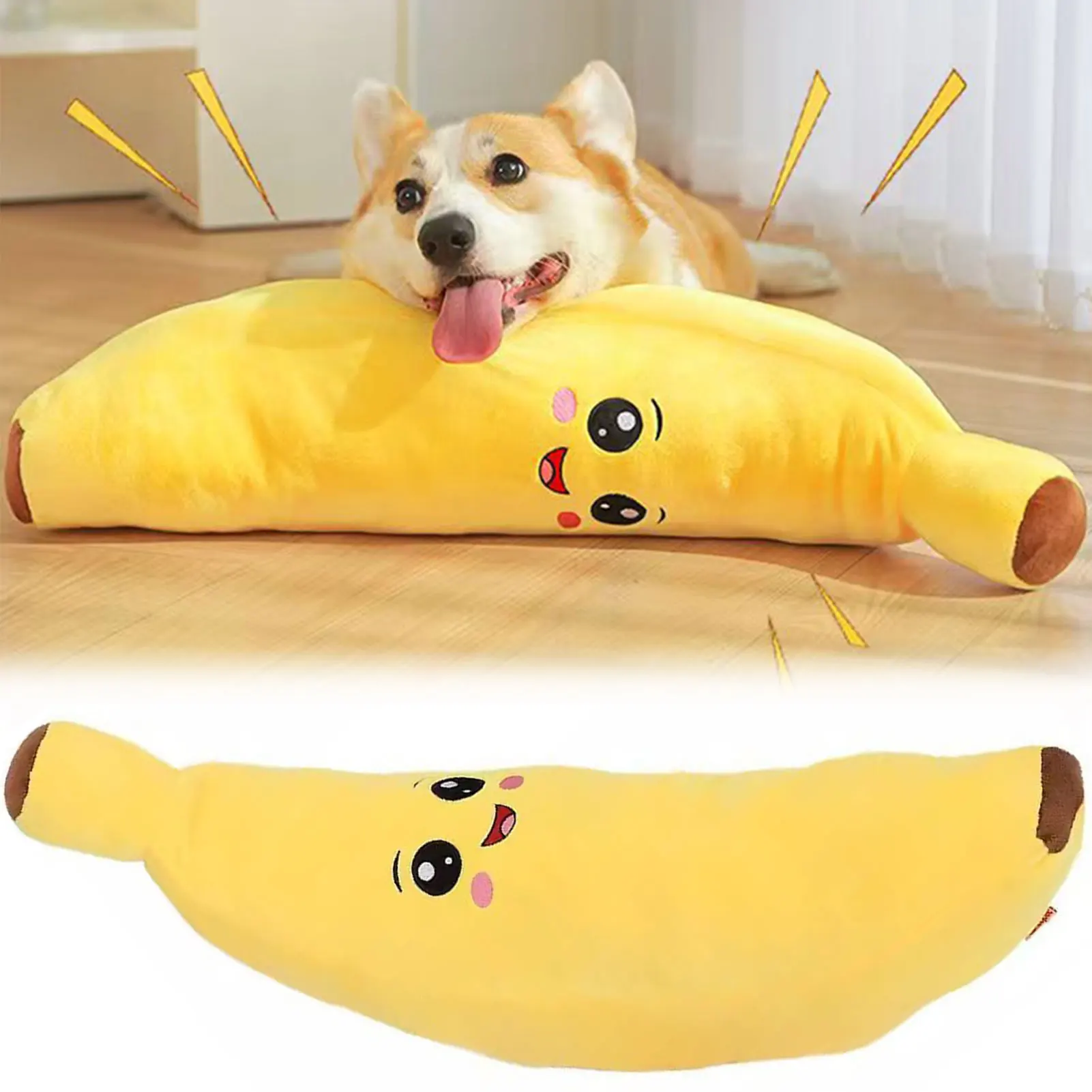 Haustiere beruhigen Banana Plüsch Spielzeug Quietsch 2 in 1 Angst Langeweile Reliefhund Kaut Spielzeug weich rost