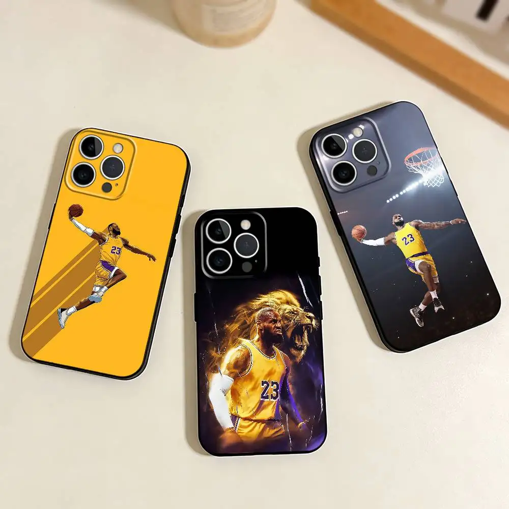 Funda de Silicona Suave Negra con Diseño de L-LeBron James King J-James para iPhone 17, 16, 15, 14, 13, 12, 11 Plus, Pro Max, XS
