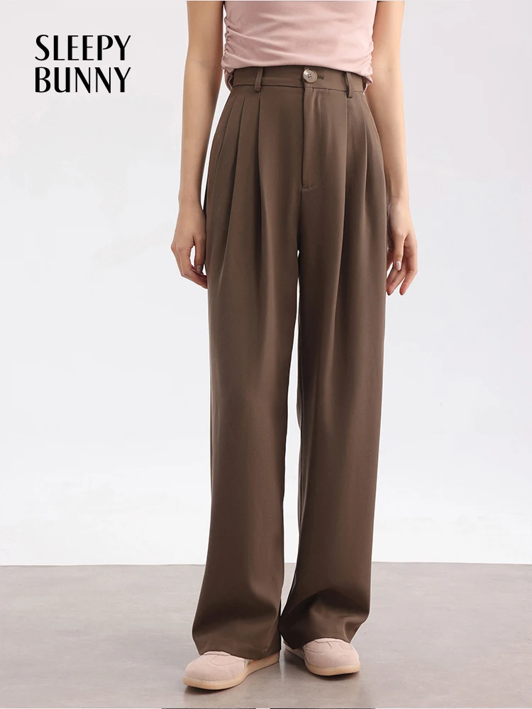 Elegant High-Waist Wide-Leg Suit Pants for Women–Loose-Fit,Draped Straight-Leg Trousers, Trendy Relaxed Office Chic Spring Style