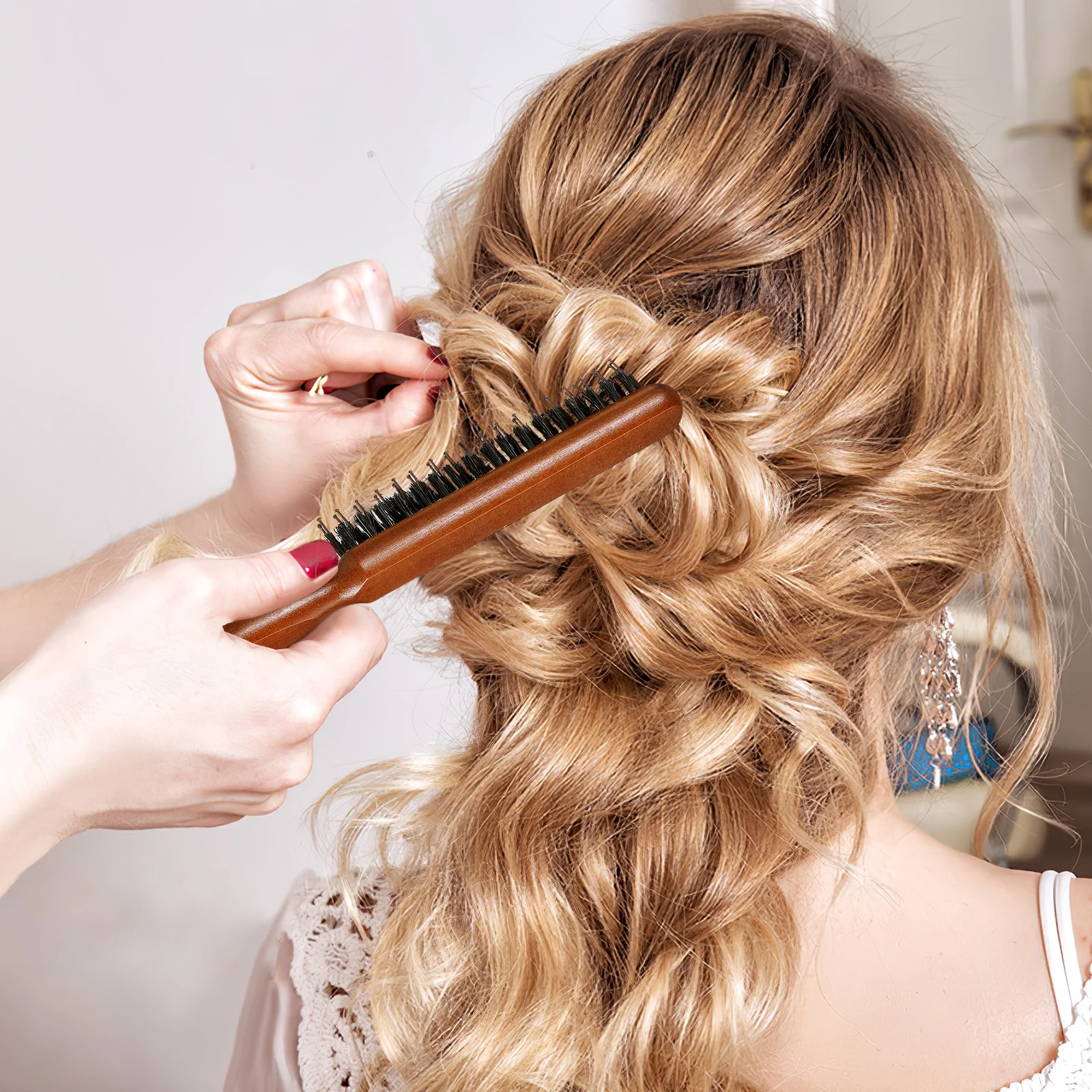 

1Pcs Bristle Hair Comb Wooden Durable Scalp Massage Styler Portable Lightweight Hairdressing Tool Gift for Girls