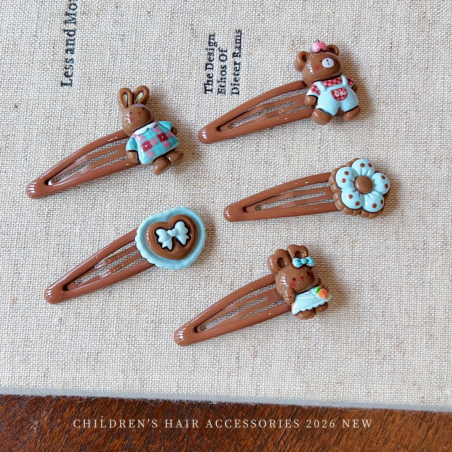 5 Stück Harz-Haarspangen mit Cartoon-Bären- und Hasenmotiven, Braun Bemalte Blumen-Haarklammern für Babys, Mädchen, Kinder und Frauen, Haaraccessoires – Detail 6