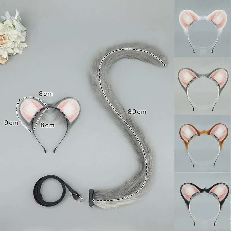Handgemachtes realistisches Hamsterohren Stirnband Schwanz Set Kawaii Plüsch Cosplay KC Haarteil für Lolita Tiermädchen