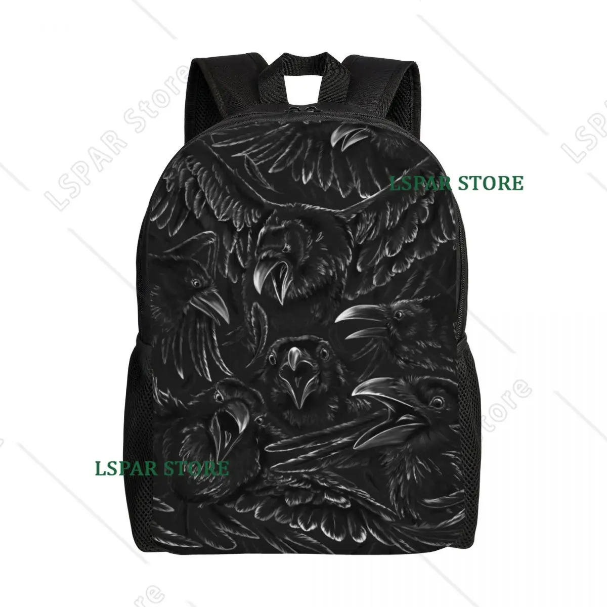 Custom Raven Rage Backpacks School College Students Bookbag Fits 15 Inch Laptop Halloween Witch Gothic Scary Crow Bags
