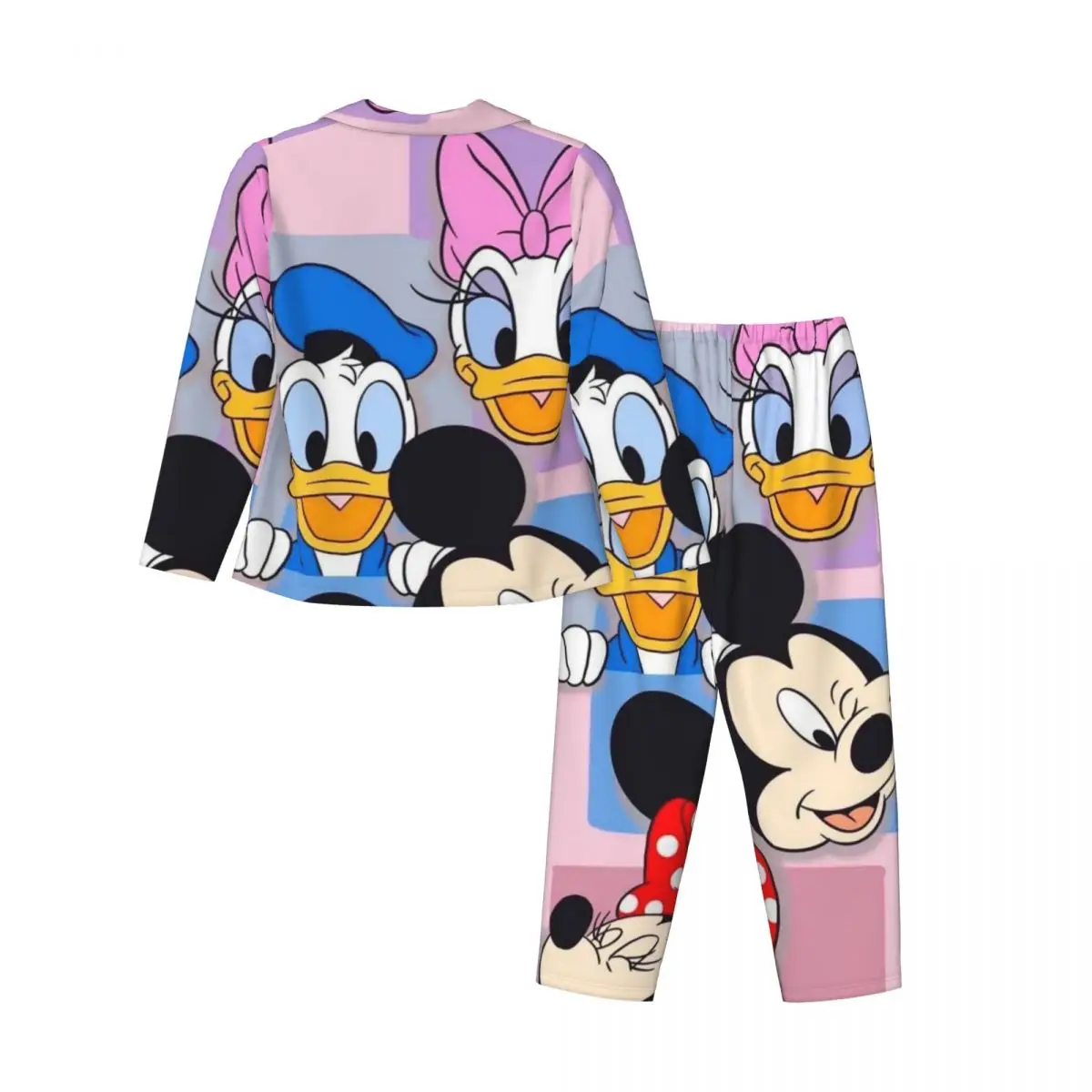 Disney Donald Duck Women's Pajamas Set Button Down Pajama 2 Piece Suit Pyjama Femme Nightwear Loungewear